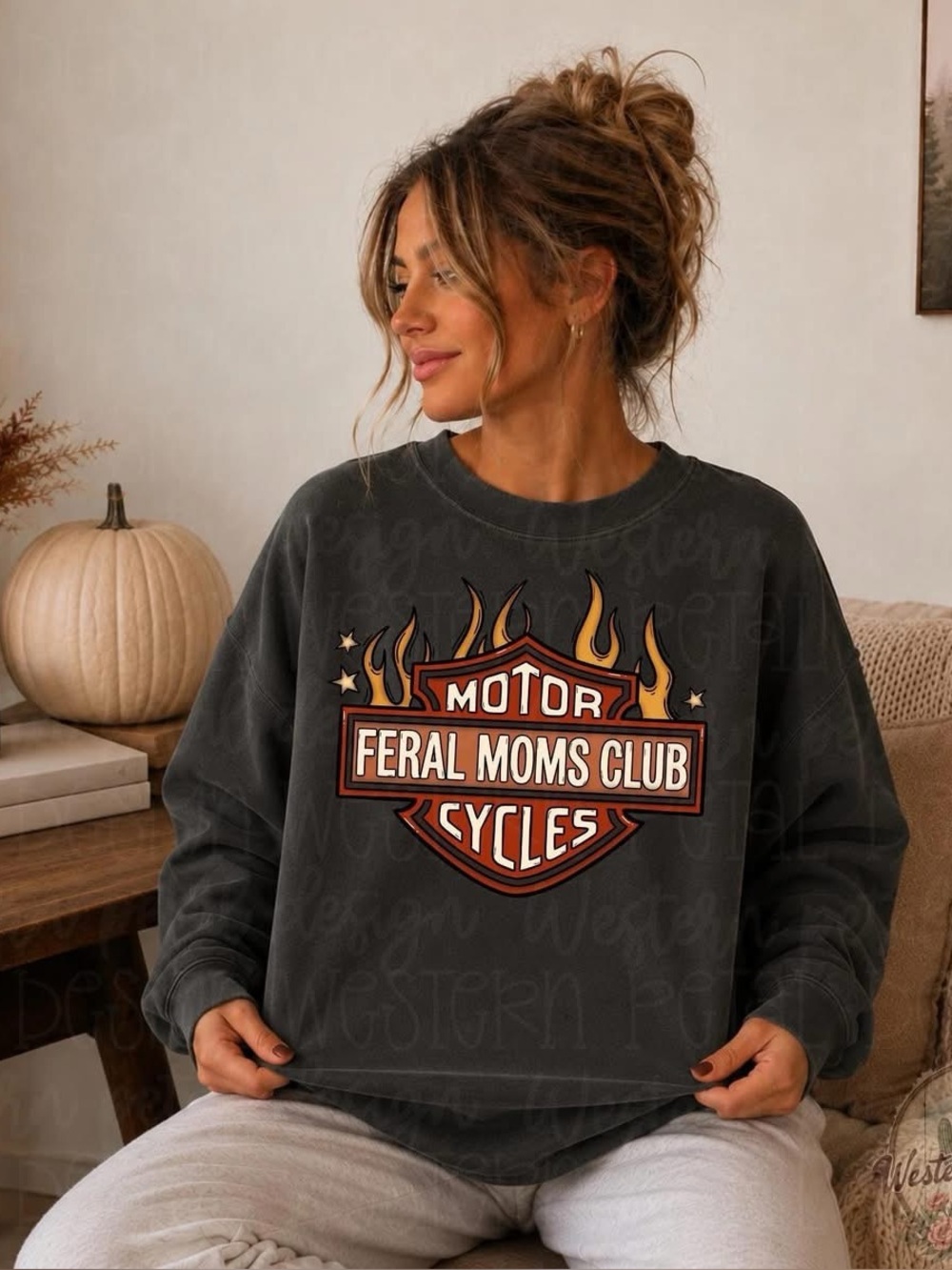 Feral Moms Club Motorcycles Graphic Sweatshirt Charcoal Small-3X